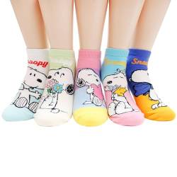 socksense The Peanuts Snoopy Socken für Damen und Teenager-Mädchen, Cartoon-Charakter-Serie, lizenziert, Happy, 5 Paar, Einheitsgröße von socksense