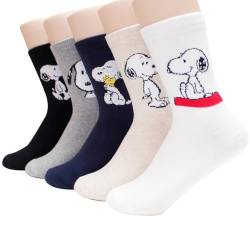 socksense The Peanuts Snoopy Socken für Damen und Teenager-Mädchen, Cartoon-Charakter-Serie, lizenziert, Mono Basic_5 Paar, Einheitsgröße von socksense