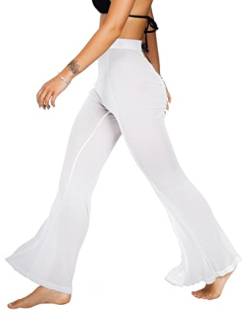 sofsy Weiß Transparente Strandhose Badeanzug Cover Up sexy Hosen für Damen Bademoden zum Überziehen Plus-Size XLarge von sofsy