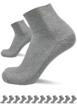 sogzz Diabetikersocken Herren Damen | 12 Paar | ohne Gummibund, ohne Naht, Kurzsocken, kurze Diabetiker Socken, Quarter Socken kurz, 80% Baumwolle, Modell: Diabetic Quarter, 39-42 Grau von sogzz