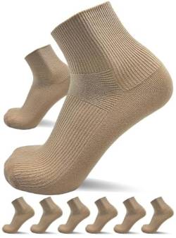 sogzz Diabetikersocken Herren Damen | 6 Paar | ohne Gummibund, ohne Naht, Kurzsocken, kurze Diabetiker Socken, Quarter Socken kurz, 80% Baumwolle, Modell: Diabetic Quarter, 39-42 Beige von sogzz