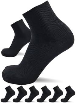 sogzz Diabetikersocken Herren Damen | 6 Paar | ohne Gummibund, ohne Naht, Kurzsocken, kurze Diabetiker Socken, Quarter Socken kurz, 80% Baumwolle, Modell: Diabetic Quarter, 47-50 Schwarz von sogzz