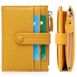 sonluk Kleine Damen-Geldbörse, Leder, Kartenhalter, RFID-blockierender Reißverschluss, Münzfach mit Ausweisfenster, A1-gelb, Modern von sonluk