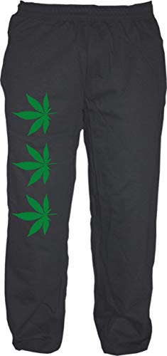 Hanf Jogginghose - Bedruckt - Sweatpants - Jogger - DREI Hanfblätter Cannabis Schwarz 2XL von sostex