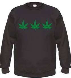 sostex Hanf Sweatshirt - Bedruckt - DREI Hanfblätter Cannabis Pullover Schwarz M von sostex