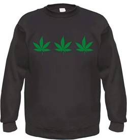 sostex Hanf Sweatshirt - Bedruckt - DREI Hanfblätter Cannabis Pullover Schwarz S von sostex