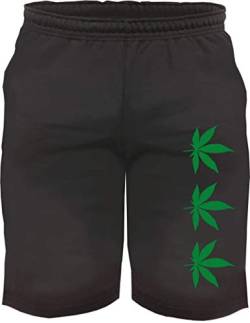 sostex Hanf Sweatshorts - Bedruckt - Kurze Hose Shorts - DREI Hanfblätter Cannabis Schwarz XL von sostex