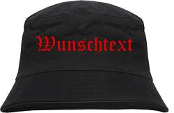 sostex Individueller Anglerhut - altdeutsch - schwarz - Bucket Hat - Fischerhut mit Wunschtext Bedruckt Druckfarbe: Rot M von sostex