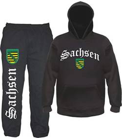 sostex Sachsen Jogginganzug - Altdeutsch mit Wappen- Jogginghose und Hoodie XL Schwarz von sostex