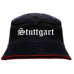 sostex Stuttgart Anglerhut - Altdeutsche Schrift - Schwarz-Roter Fischerhut XL Schwarz von sostex