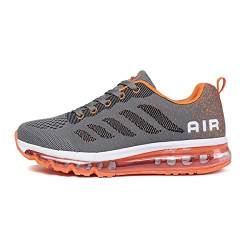 sotirsvs Herren Damen Sportschuhe Laufschuhe Straßenlaufschuhe Sneaker mit Luftpolster Turnschuhe Atmungsaktiv Leichte Schuhe Gray Orange 46 EU von sotirsvs