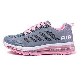 sotirsvs Herren Damen Sportschuhe Laufschuhe Straßenlaufschuhe Sneaker mit Luftpolster Turnschuhe Atmungsaktiv Leichte Schuhe Gray Pink 37 EU von sotirsvs