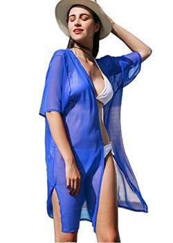 Sommer Chiffon Solide Pareos für Frauen, Damen Sehen Durch Strand Kimono Cardigan Cover up Sommerkleider für Bikini(One Size,Blau) von soul young