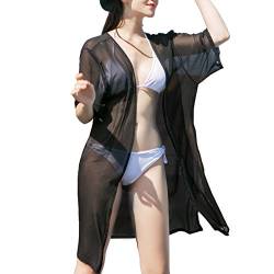Sommer Chiffon Solide Pareos für Frauen, Damen Sehen Durch Strand Kimono Cardigan Cover up Sommerkleider für Bikini(One Size,Schwarz) von soul young