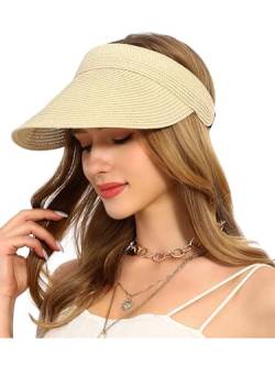 Sonnenhut Damen Sommer Strohhut faltbar uv Schutz 50 Hut Sun hat sonnenhüte mit Breite Krempe für Strand Golf(Beige) von soul young