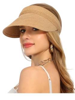 Sonnenhut Damen Sommer Strohhut faltbar uv Schutz 50 Hut Sun hat sonnenhüte mit Breite Krempe für Strand Golf(Khaki) von soul young