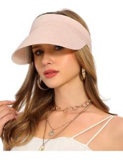 Sonnenhut Damen Sommer Strohhut faltbar uv Schutz 50 Hut Sun hat sonnenhüte mit Breite Krempe für Strand Golf(Rosa) von soul young