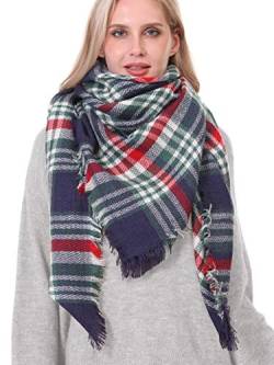 soul young Damen Kariert Karo XXL Schal - Frauen Klassische übergroße Weich Warm Quadratish Deckenschal fure Herbst und Winter,Tartan Plaid Poncho fure Maedchen(Grün) von soul young