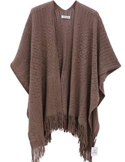 soul young Damen Stricken Stola Große Größen Warm Weich Poncho Shawl Cardigan Kimono(Braun) von soul young