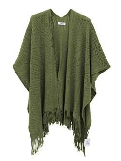 soul young Damen Stricken Stola Große Größen Warm Weich Poncho Shawl Cardigan Kimono(Einheitsgröße, Grün) von soul young