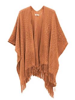 soul young Damen Stricken Stola Große Größen Warm Weich Poncho Shawl Cardigan Kimono(Einheitsgröße, Orange) von soul young