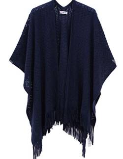 soul young Damen Stricken Stola Große Größen Warm Weich Poncho Shawl Cardigan Kimono(One Size,Marine) von soul young