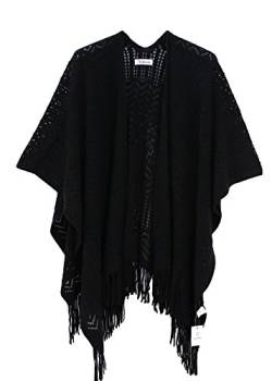 soul young Damen Stricken Stola Große Größen Warm Weich Poncho Shawl Cardigan Kimono(One size,Schwarz) von soul young