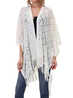 soul young Damen Stricken Stola Große Größen Warm Weich Poncho Shawl Cardigan Kimono (Einheitsgröße, Guadratisch Weiß) von soul young