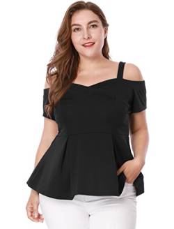 Agnes Orinda Damen Oversize Kurzarm Sweetheart Neck Off Shoulder Peplum Top Bluse Schwarz 3X von sourcing map