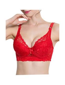 sourcing map Damen Plus Size Blumen Spitze Vollabdeckung Verstellbar Formbügel Bügel BH Rot 42/95 Fit 40B/C von sourcing map