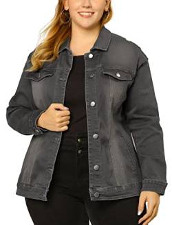 uxcell Damen Plus Size Langarm Umlegekragen Button Jeansjacke Jacke Grau 2X von sourcing map