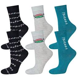 Warner Bros Friends Merchandise Lustige Socken Damen Bunte Damensocken Socks Women 35-40 Schwarz Grau Blau von soxo