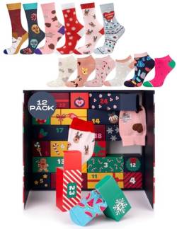 soxo Adventskalender Frauen Socken Weihnachten Damen Geschenke Advent Calendar 12 Paar 35-40 Weihnachtsmotiv von soxo