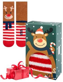 soxo Chenille Weihnachten Socken Damen Lustige Geschenke Für Frauen Bunte Weihnachtssocken 35-40 Rentier von soxo