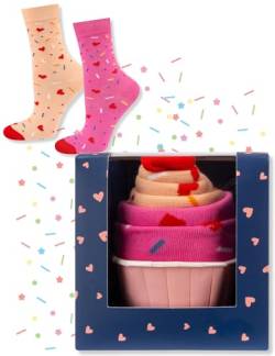 soxo Cupcake Socken Damen Geschenke Für Frauen Lustige Geschenk Bunte Damensocken Socks 35-40 Rosa Herzen 1 Paar von soxo