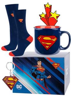 soxo DC Comics Batman Superman Socken Herren + Becher + Anhänger Lustige Geschenke Für Männer 40-45 Superman von soxo