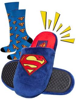 soxo DC Comics The Batman Superman Hausschuhe Herren Cozy Slipper Lustig Pantoletten 45/46 Superman Hausschuhe + Socken 40-45 von soxo