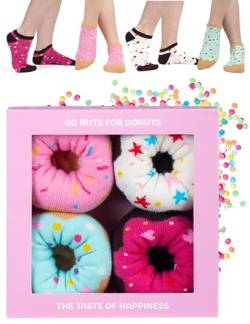 soxo Donut Socken Damen Geschenke Für Frauen Lustige Geschenk Bunte Damensocken 35-40 Donut 4 Paar von soxo