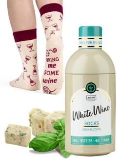 soxo Getränke Socken Damen Geschenke Für Frauen Lustige Geschenk Bunte Damensocken 35-40 White Wine 1 Paar von soxo