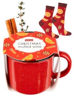 soxo Glühwein Weihnachten Socken + Becher Lustige Herren Geschenke Für Frauen 35-40 Mulled Wine Socken 1 Paar + Becher von soxo