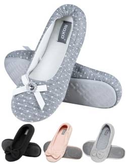 soxo Hausschuhe Ballerinas Damen Sommerschuhe Elegant Ballerina Schuhe Pretty Slipper 39/40 Grau mit Diamant von soxo