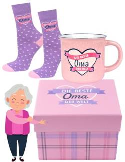 soxo Oma Socken Damen Geschenke Für Frauen Lustige Geschenk Bunte Damensocken Socks Set 35-40 Oma 1 Paar + Becher von soxo