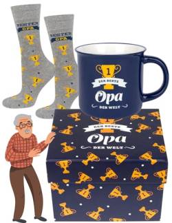soxo Opa Socken Herren Geschenke Für Männer Lustige Geschenk Socks Men Baumwolle 40-45 Opa 1 Paar + Becher von soxo