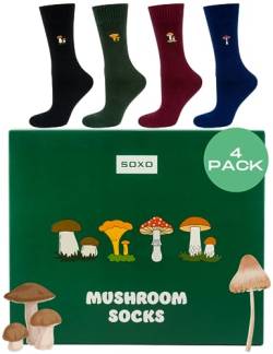 soxo Pilze Socken Herren Lustige Geschenke Für Damen Pilzsammler Baumwolle Socks 40-45 Mushroom 4 Paare von soxo