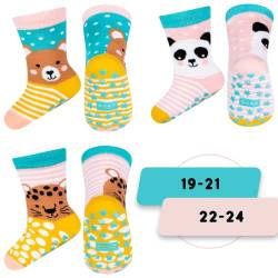 soxo Stoppersocken Kinder Baby Geschenk Junge Anti Rutsch Socken Antirutschsocken 3 Paar 6-12 Monate Teddybär Panda Panther von soxo