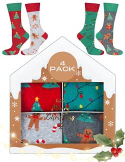 soxo Weihnachten Socken Herren Geschenke Für Frauen Männer Weihnachtssocken Damen 4 Paar 35-40 Weihnachtsbox 1 von soxo