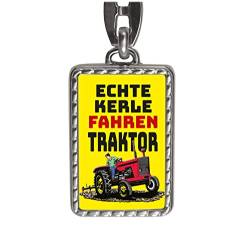 Echte Kerle fahren Traktor Schlüsselanhänger mit Bordüre in Gelb als Geschenk für echte Landwirte und Bauern die ihren Job lieben und das Dorfleben leben wie kein andereres von speecheese