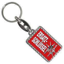 speecheese Ersatzschlüssel Schlüsselanhänger mit Bordüre mit Schlüsselbund-Motiv in Rot als praktisches Mitbringsel für einen Hausmeister oder jemanden mit vielen Schlüsseln von speecheese