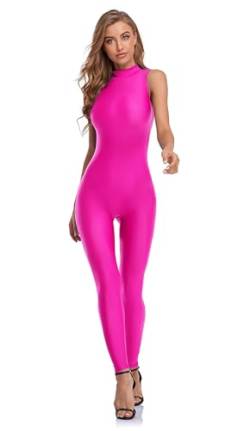 speerise Bodycon Jumpsuits Strampler mit Rollkragen, ärmellos, Reißverschluss - Pink - XX-Large von speerise