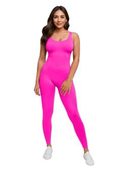 speerise Damen Einteiler Bodycon Jumpsuit Tank Strampler Spandex Unitard Bodysuit für Workout Yoga Sexy Catsuit, Knallpink (Hot Pink), XS von speerise